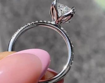 2.50 CT Radiant Cut Solitaire Engagement Ring, Tulip Pave Prong Setting, Anniversary Gift For Wife, Straight Shank, Vintage Ring Designs