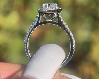 Heart Cut Moissanite Engagement Ring,1.20 CT Halo Cathedral Pave Eternity Band, Art Deco Design, Wedding Gift For Fiance, Unique Bridal Ring
