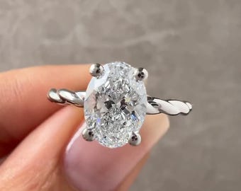 Oval Cut Moissanite Twisted Band Hidden Halo Engagement Ring, Crossover Pave Prong Setting, Jewelry For Women, Bridal Wedding Set, Art Deco