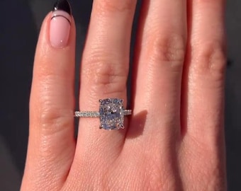 Elongated Cushion Cut Engagement Ring, Knife Edge Pave Eternity Band, Anniversary Gift For Wife, Pave Prong Setting, Art Deco, Vintage Ring