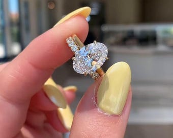 Oval Cut Hidden Halo Pave Eternity Solitaire Engagement Ring, Vintage Ring Designs, Anniversary Gift For Wife, Birthday Gift, Art Deco