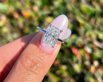 2.75 CT Hidden Halo Radiant Cut Engagement Ring, Anniversary Gift For Wife, Birthday Gift, Vintage Ring Design, Straight Shank, Art Deco