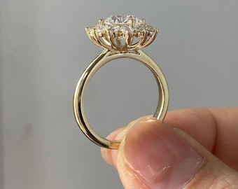 Snowdrift 2 CT Round Cut Moissanite Engagement Ring, Halo Cluster Pave Prong Setting, Anniversary Gift For Wife Or Girlfriend, Art Deco