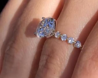 2.50 CT Round Cut Engagement Ring, Bubble Prong Set With Accent Diamond And Straight Shank, Birthday Gift, 14k White Gold, Ring For Women