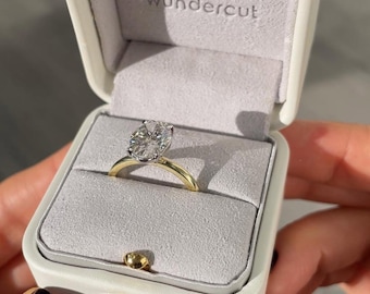 Antique Oval Cut Solitaire Engagement Ring, Plain Gold Band With Prong Setting, Anniversary Gift For Wife, Straight Shank, Birthday Gift