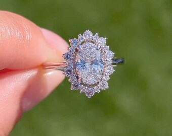 Vintage Oval Cut Moissanite Engagement Ring, Cluster Prong Setting, Birthday Gift For Girlfriend, Art Deco Wedding Ring, Diamond Ring
