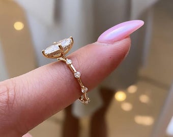 1.80 CT Marquise Cut Hidden Halo Solitaire Engagement Ring, Anniversary Gift For Wife, Birthday Ring, Vintage Design, 14k Solid Yellow Gold