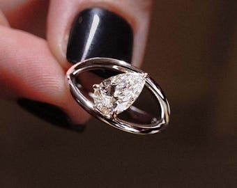 1.50 CT Pear Cut Moissanite Engagement Ring, Split Shank Solitaire Pave Prong Setting, Birthday Gift For Girlfriend, Art Deco Ring Designs