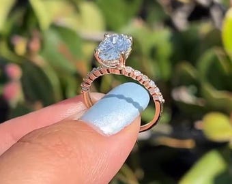 Hidden Halo Oval Cut Wedding Engagement Ring, Pave Prong Set, Anniversary Gift, Ring For Women, Diamond Jewelry, Art Deco Design