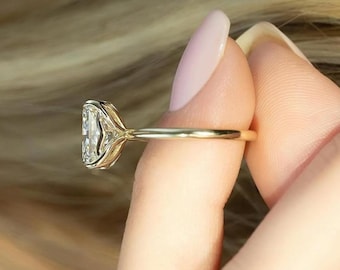 2 CT Radiant Cut Tulip Flower Set Engagement Ring, Petal Prong Set Solitaire Diamond, For Nature Inspired, Anniversary Gift For Wife