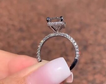 Hidden Halo Radiant Cut Triple Pave Eternity Wedding Anniversary Ring, Pave Prong Setting, Birthday Gift For Girlfriend, Art Deco Diamond