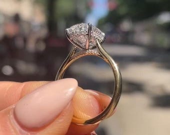 Oval Cut Hidden Halo Engagement Ring, Anniversary Gift For Wife, Halo Pave Bridge, Birthday Gift, Vintage Diamond Ring, Art Deco Design