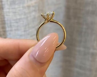 Oval Cut Solitaire Moissanite Engagement Ring, Anniversary Gift For Wife, Birthday Gift, Trellis Prong Set, Art Deco Design, Ring For Women