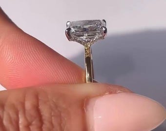 Radiant Cut V Shaped Hidden Halo Solitaire Wedding Anniversary Diamond Ring, 14k Solid Yellow Gold, Pave Prong Setting, Surprise Gift To Her