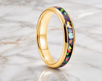 4MM Colored Opal Tungsten Ring, Women's Wedding Band, Comfort Fit, Anniversary Stackable Ring