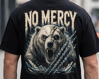 Camiseta Comfort Colors, Camiseta No Mercy Polar Bear, Camiseta Zombie Bear Heavyweight Vintage, Estampado de animales no muertos en la espalda, Ropa urbana de corte relajado, ReaperReps