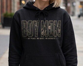 Boy Mom Hoodie, No Peace No Quiet No Regrets, Lane Seven Fleece Mother's Day Gift, Heavyweight Front Print, Reaper Reps