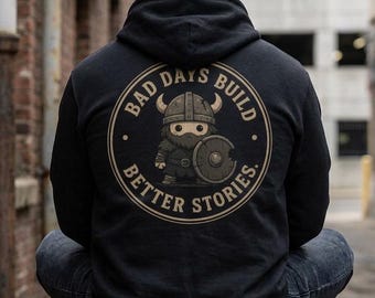 Bad Days Build Better Stories, Lane Seven Hoodie, Cute Viking Motivation Heavyweight Fleece, Back Print Streetwear, Reaper Reps