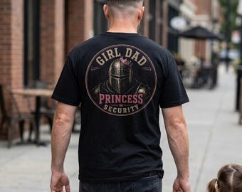 Mädchen Papa Prinzessin Sicherheit, Komfort Farben Shirt, Ritter Rüstung Vatertagsgeschenk, Schwergewicht Vintage T-Shirt, Back Print Streetwear