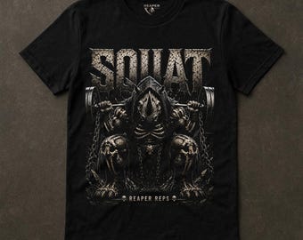 Squat Powerfalting Gym Tee, Bella Canvas Shirt, Skeletal Rhino Beast Slim Fit, Dark Fitness Streetwear, Front Print, Reaper Reps