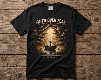 Glaube über Angst Matthäus 14:31, Comfort Farben Shirt, christliches Vintage T-Shirt, dunkel religiöse Streetwear Schwergewicht, Frontdruck, Reaper Reps