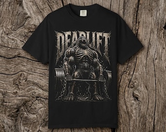 Kreuzheben Kraftdreikampf T-Shirt, Komfort Farben Shirt, Skeletal Beast Schwergewicht Vintage, Dark Fitness Streetwear, Front Print, Reaper Reps