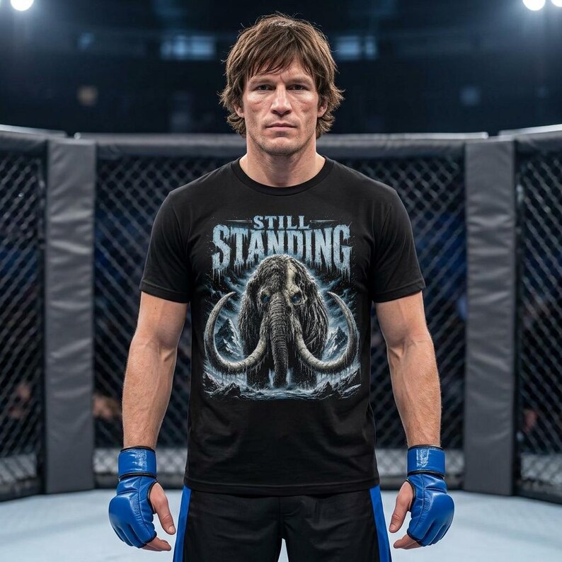 Still Standing Shirt, Woolly Mammoth Tee, Prehistoric Survival, Ice Blue Animal Graphic, Dark Winter Nature, Resilience Gift, Reaper Reps image 2