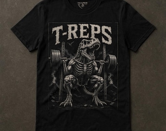 Camiseta de T-Rex esquelético en cuclillas / Humor de gimnasio para el día de piernas de T-Reps