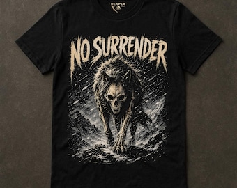 Camiseta Sin Rendición, Camiseta Lobo Esquelético, Gráfico Montaña Invernal, Mentalidad Motivacional Oscura, Arte de Calavera Animal, Reaper Reps Classics