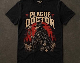 Camiseta de médico de la peste, camiseta gótica medieval, gráfico de historia oscura, máscara de esqueleto, disfraz de Halloween, academia oscura, representantes de la muerte