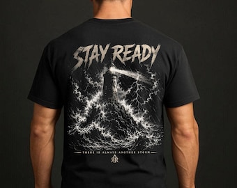 Camiseta Stay Ready Lighthouse, Camiseta Comfort Colors, Storm Motivation Heavyweight Vintage, Estampado en la espalda Streetwear, Reaper Reps