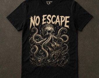 Camiseta "Sin escape", Camiseta con calavera de Kraken, Pirata gótico náutico, Gráfico de monstruo del océano oscuro, Regalo para mentalidad, Clásicos de Reaper Reps