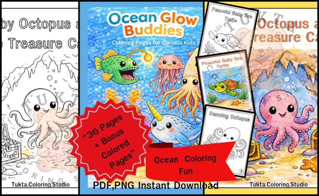 Ocean Animals Coloring Book for Kids | 36 Pages (digital Download) - Etsy