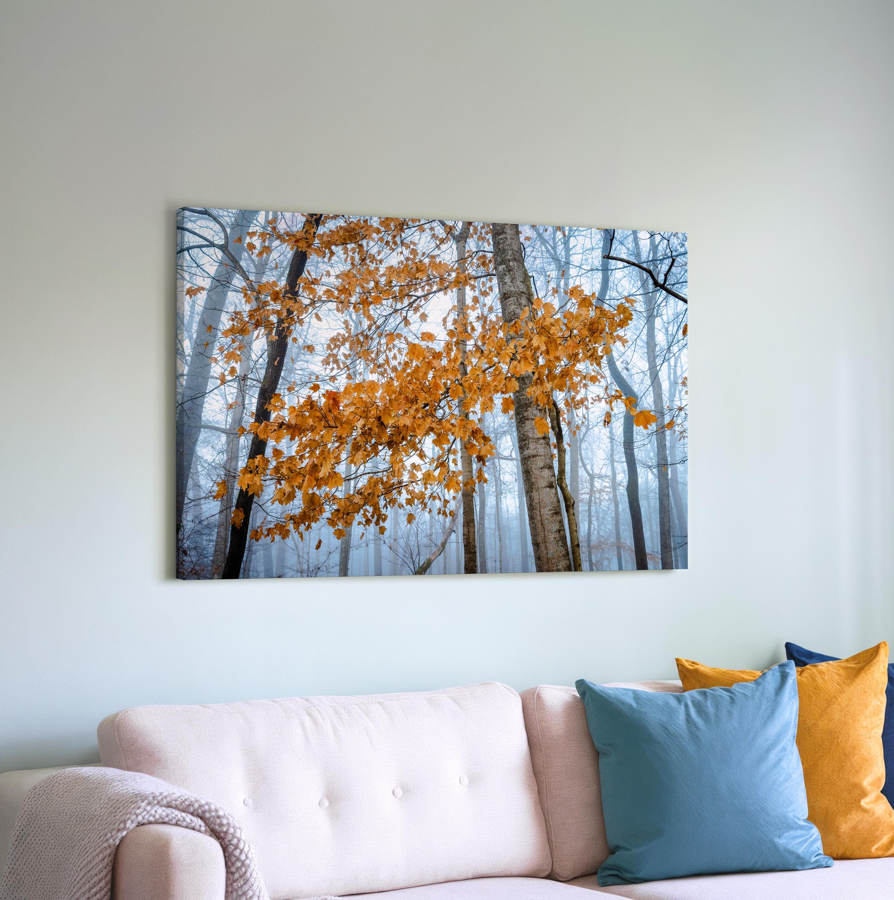 Kentucky Morning Mist: Amber Autumn Branch Canvas, Mammoth Cave