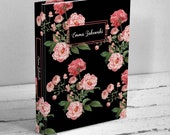 Pink Roses Personalized Floral Writing Journal - Black or White - Blank Book, Hardcover Notebook - Gift for Women