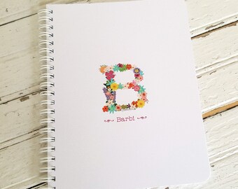 Personalized Small Spiral Notebook - Flower Initial and Name - Travel Size Note Book - Lined or Blank Pages - Cute Little Gift for Girls