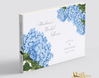 Hydrangea Bridal Shower Custom Page Guest Book in Blue - Personalized Pages - Messages, Advice, Guest Addresses, Gifts