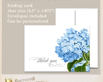 Hydrangea Thank You Cards - Bridal Shower, Wedding - Printed Folding Thank You Notes with Envelopes - Choice of Colors