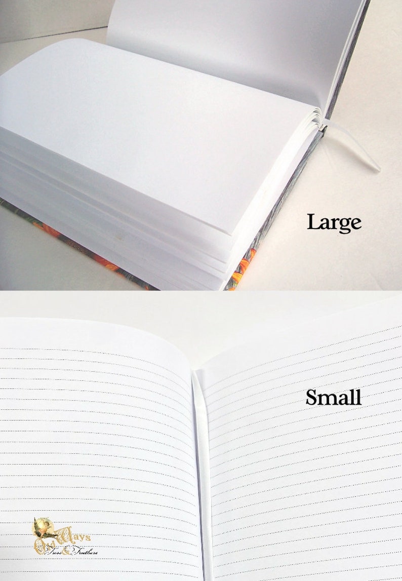 K&ouml;nnte beinhalten: Zwei ge&ouml;ffnete Notizb&uuml;cher, eines mit der Aufschrift "Large" und das andere mit der Aufschrift "Small". Beide Notizb&uuml;cher haben linierte Seiten.