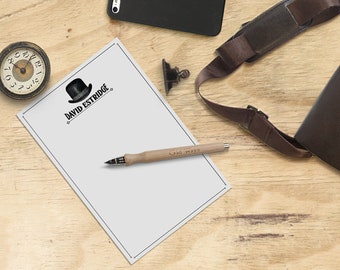 Steampunk Personalized Notepad, Vintage Mens Bowler Hat - Custom Stationery for Dapper Gentlemen - Gift for Him, Groomsmen Gift