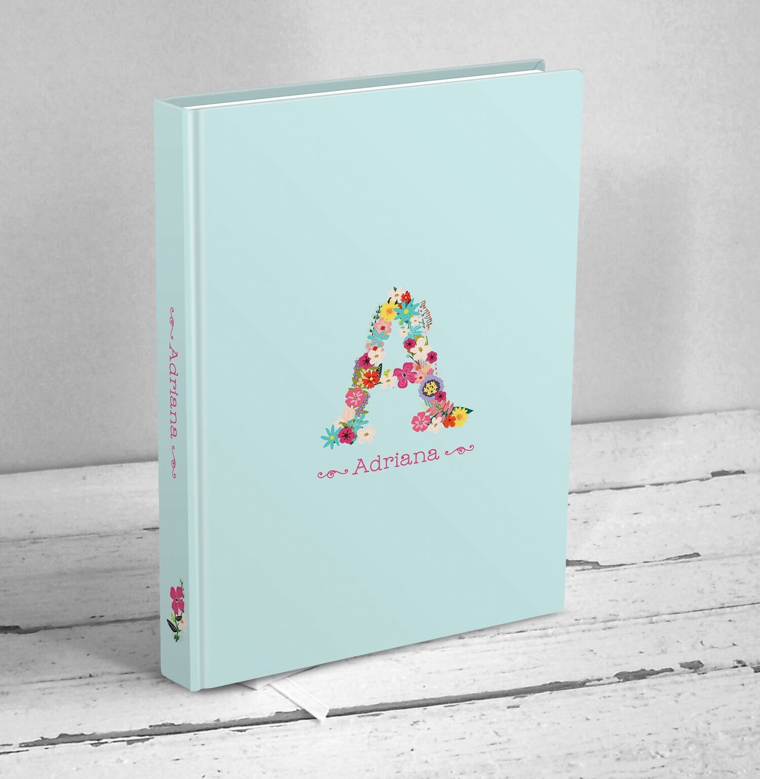 Flower Monogram Journal Personalized With Name in Aqua or | Etsy