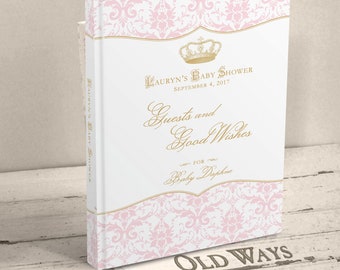 Royal Princess Baby Shower Guest Book in Pink & Gold - Elegant Personalized Wishes for Baby Book