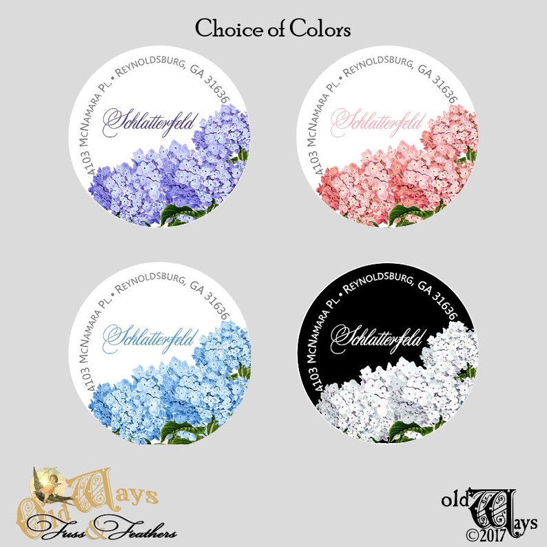 Hydrangea Label Hydrangea Return Address Labels - Personalized Round Printed Labels ...