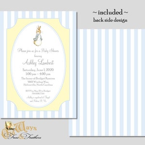 Peter Rabbit Baby Shower Invitations Vintage Storybook Baby Shower Blue, Yellow, Grey Printed Baby Boy Shower Invites image 3