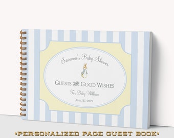Peter Rabbit Baby Shower Guest Book with Personalized Pages - Guest Messages, Gift List - Lay Flat Ring Bound Hardcover Guest Book