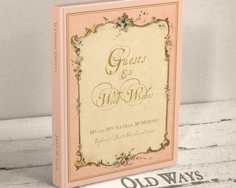 French Vintage Guest Book in Pink - Traditional Wedding Guest Book - Personalized - Any Occasion, More Colors Available