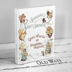 Personalized gender neutral baby shower guest book featuring the Beatrix Potter storybook characters from original 1903 antique vintage artwork