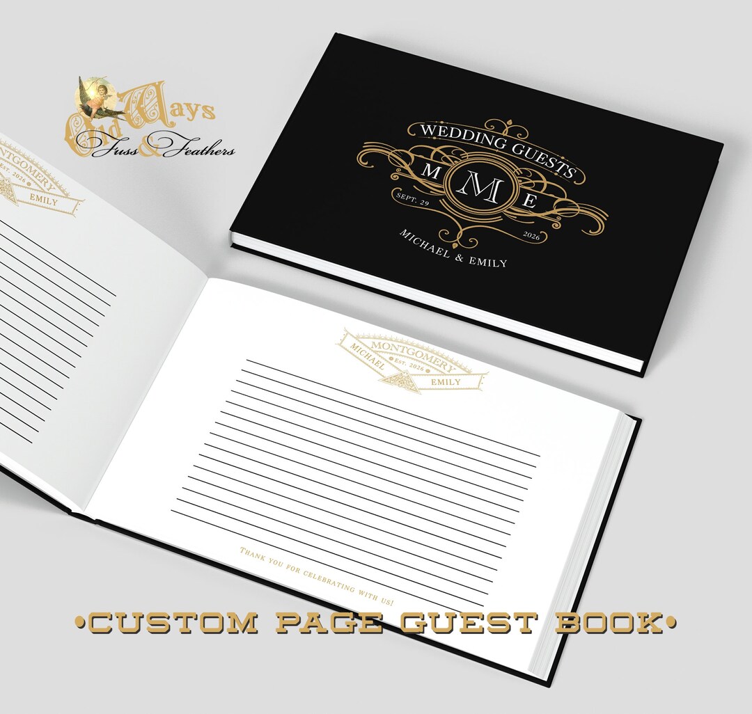 Old Ways Wedding Guest Book Antique Logo Custom Pages Black Guest Book ...