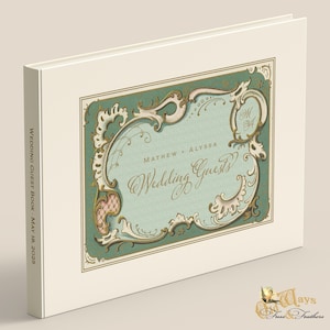 Dark Green Wedding Guest Book - Antique Style Personalized Hardcover GuestBook