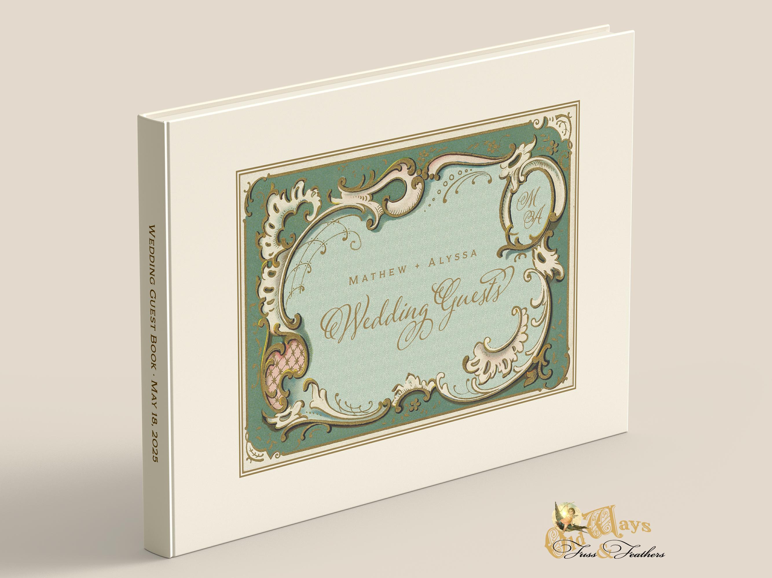 Dark Green Wedding Guest Book - Antique Style Personalized Hardcover GuestBook